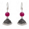 Pearl & Ruby Gemstone Bead Earrings In Silver GE06-1079
