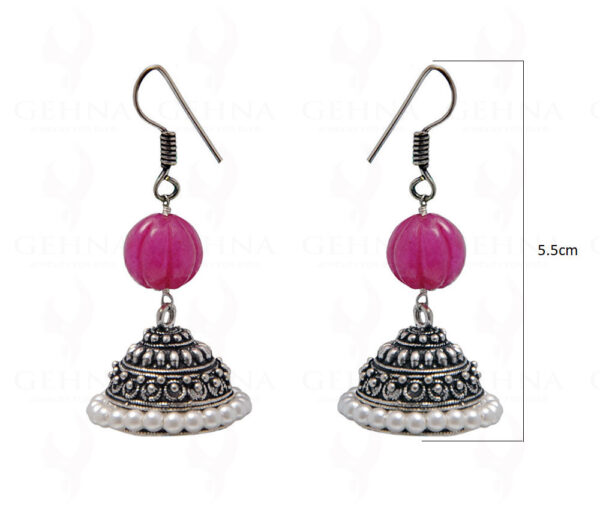 Pearl & Ruby Gemstone Bead Earrings In Silver GE06-1079