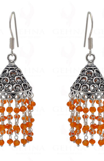 Carnelian Gemstone Faceted Bead Earrings In Silver GE06-1080