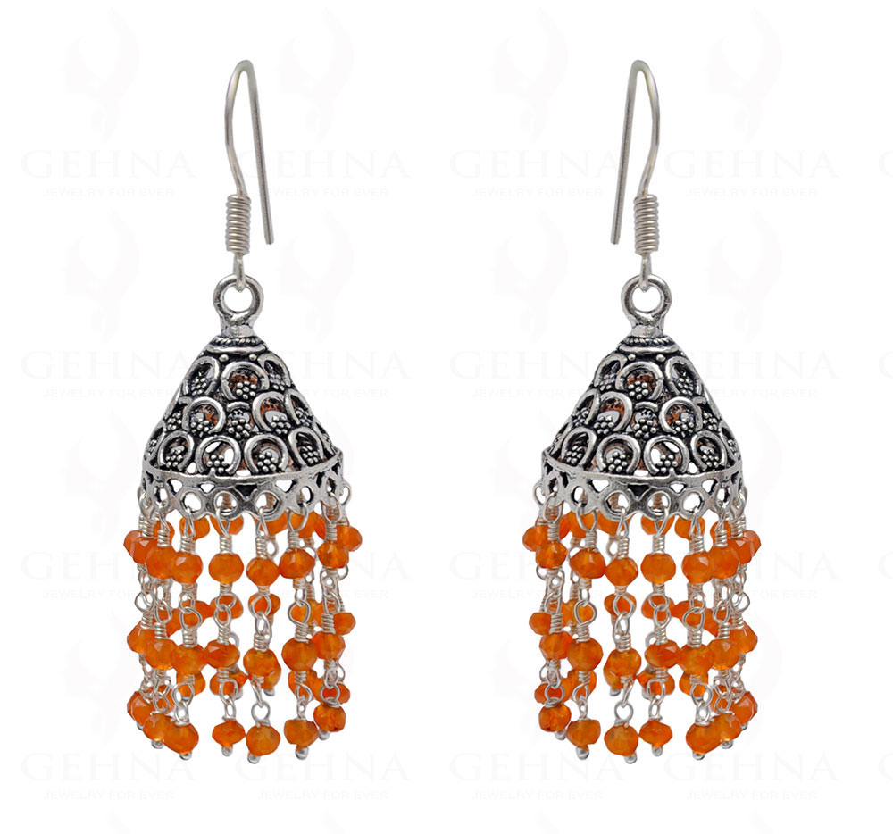 Carnelian Gemstone Faceted Bead Earrings In Silver GE06-1080