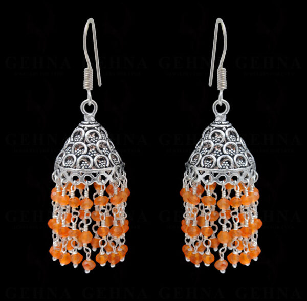 Carnelian Gemstone Faceted Bead Earrings In Silver GE06-1080