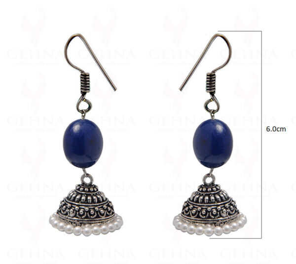 Pearl & Blue Sapphire Gemstone Bead Earrings In Silver GE06-1081