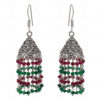Emerald & Ruby Gemstone Faceted Bead Earrings In Silver GE06-1082