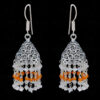 White Moonstone & Carnelian Gemstone Faceted Bead Earrings In Silver GE06-1083
