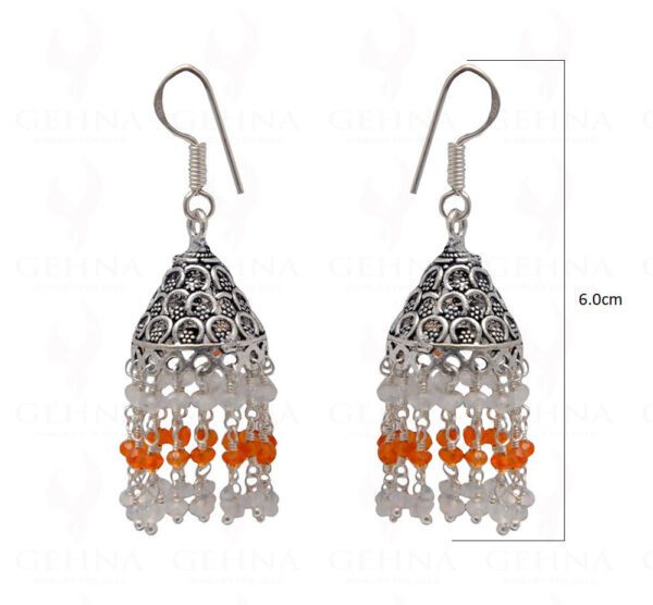 White Moonstone & Carnelian Gemstone Faceted Bead Earrings In Silver GE06-1083