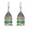 Peridot & Green Onyx Gemstone Faceted Bead Earrings In Silver GE06-1084