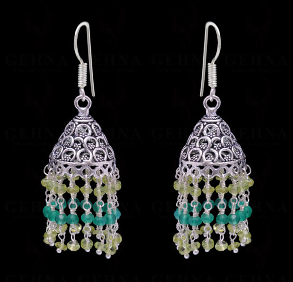 Peridot & Green Onyx Gemstone Faceted Bead Earrings In Silver GE06-1084