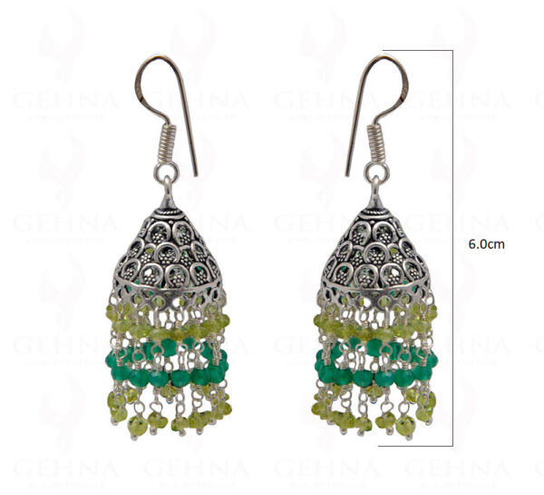 Peridot & Green Onyx Gemstone Faceted Bead Earrings In Silver GE06-1084