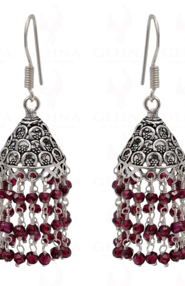 Red Garnet Gemstone Faceted Bead Earrings In Silver GE06-1085