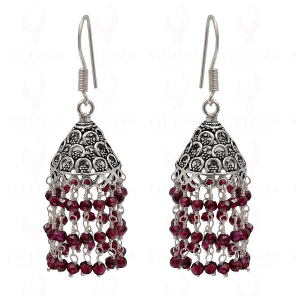 Red Garnet Gemstone Faceted Bead Earrings In Silver GE06-1085