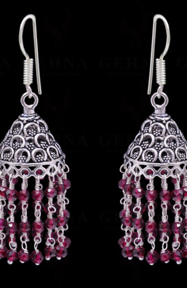 Red Garnet Gemstone Faceted Bead Earrings In Silver GE06-1085