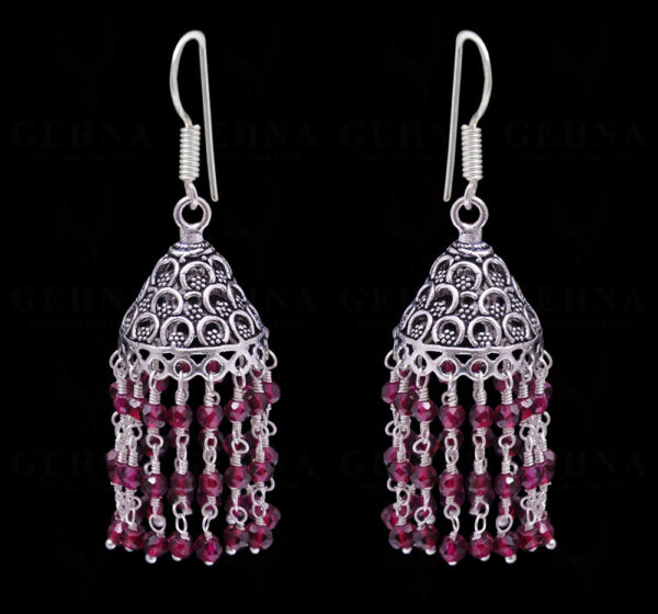 Red Garnet Gemstone Faceted Bead Earrings In Silver GE06-1085