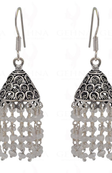 White Moonstone Faceted Bead Earrings In Silver GE06-1086