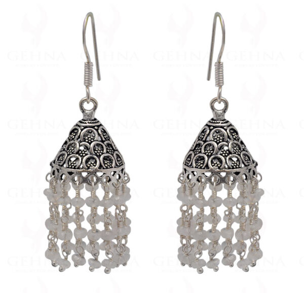 White Moonstone Faceted Bead Earrings In Silver GE06-1086