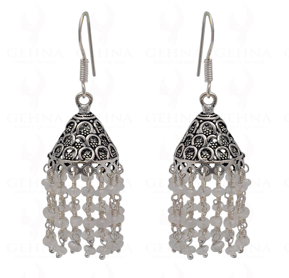 White Moonstone Faceted Bead Earrings In Silver GE06-1086