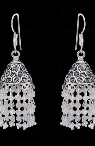 White Moonstone Faceted Bead Earrings In Silver GE06-1086