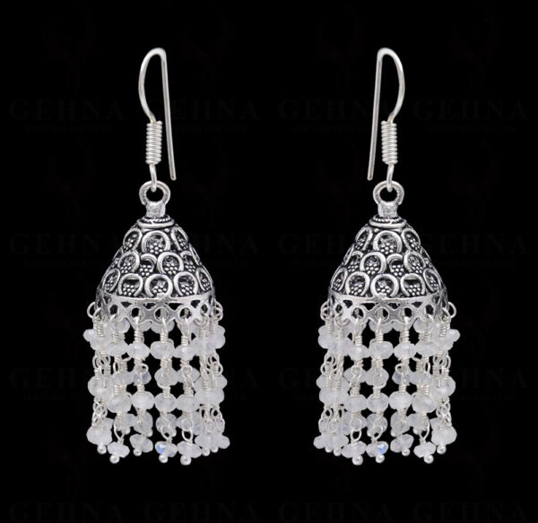 White Moonstone Faceted Bead Earrings In Silver GE06-1086