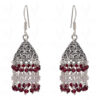 Red Garnet & White Moonstone Gemstone Faceted Bead Earrings In Silver GE06-1087