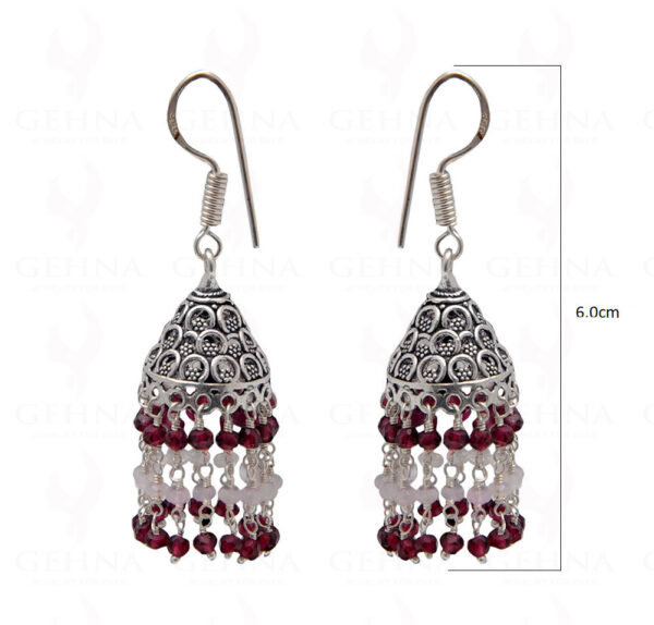 Red Garnet & White Moonstone Gemstone Faceted Bead Earrings In Silver GE06-1087