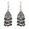 Black Onyx Gemstone Faceted Bead Earrings In Silver GE06-1088