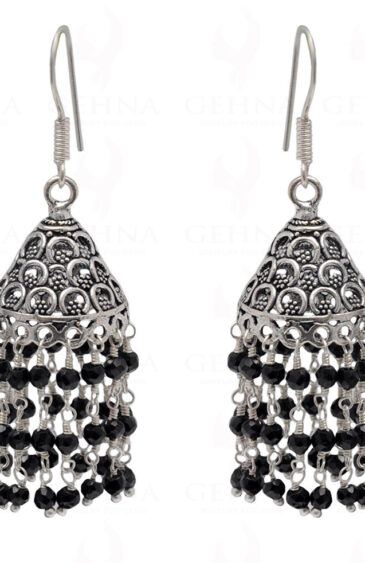 Black Onyx Gemstone Faceted Bead Earrings In Silver GE06-1088