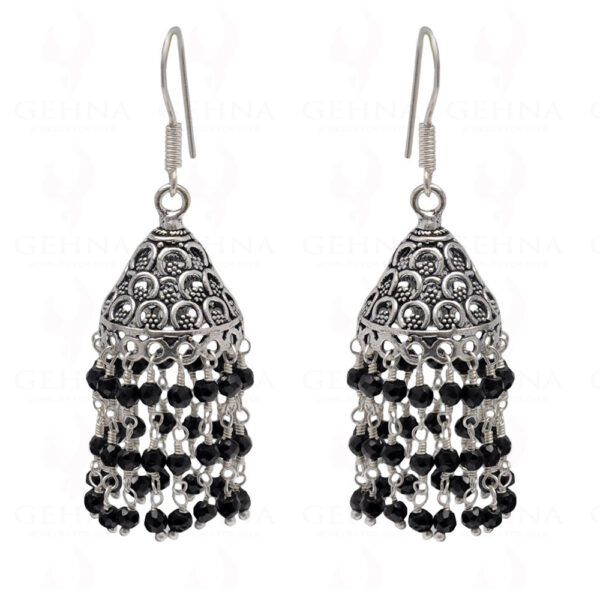 Black Onyx Gemstone Faceted Bead Earrings In Silver GE06-1088