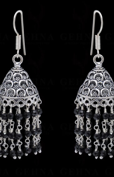 Black Onyx Gemstone Faceted Bead Earrings In Silver GE06-1088