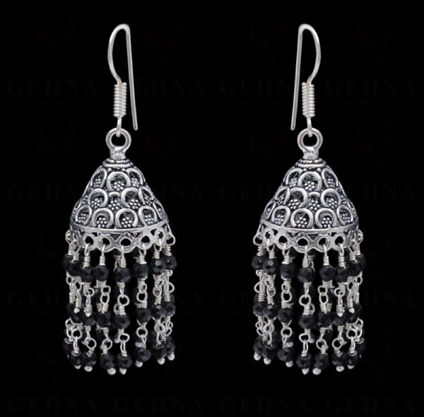 Black Onyx Gemstone Faceted Bead Earrings In Silver GE06-1088