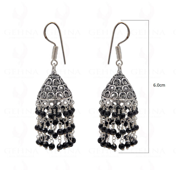 Black Onyx Gemstone Faceted Bead Earrings In Silver GE06-1088