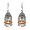 Carnelian & Aquamarine Gemstone Faceted Bead Earrings In Silver GE06-1089