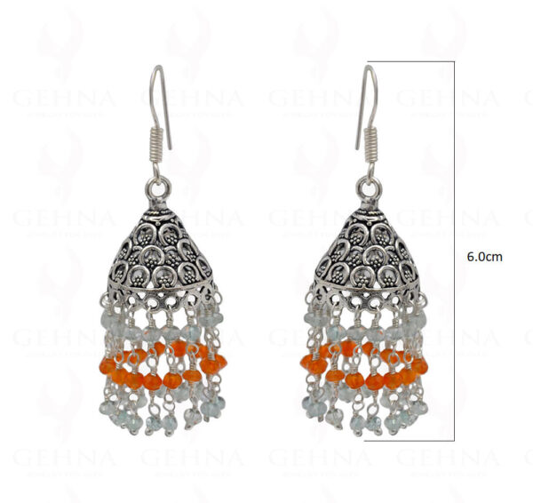 Carnelian & Aquamarine Gemstone Faceted Bead Earrings In Silver GE06-1089