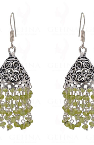 Peridot Gemstone Faceted Bead Earrings In Silver GE06-1090