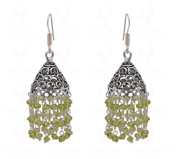 Peridot Gemstone Faceted Bead Earrings In Silver GE06-1090