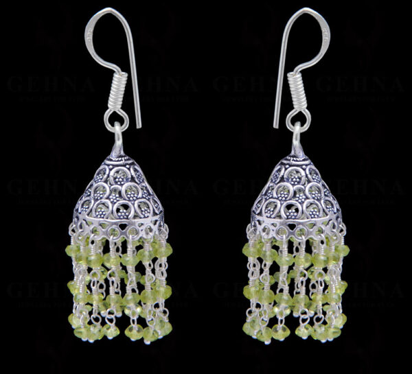 Peridot Gemstone Faceted Bead Earrings In Silver GE06-1090