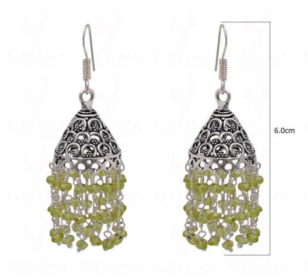 Peridot Gemstone Faceted Bead Earrings In Silver GE06-1090