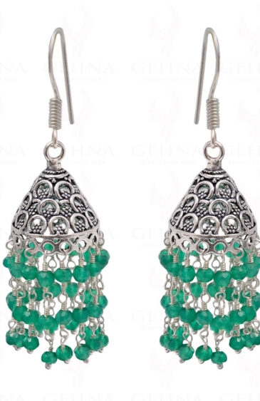 Green Onyx Gemstone Faceted Bead Earrings In Silver GE06-1091