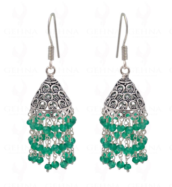 Green Onyx Gemstone Faceted Bead Earrings In Silver GE06-1091