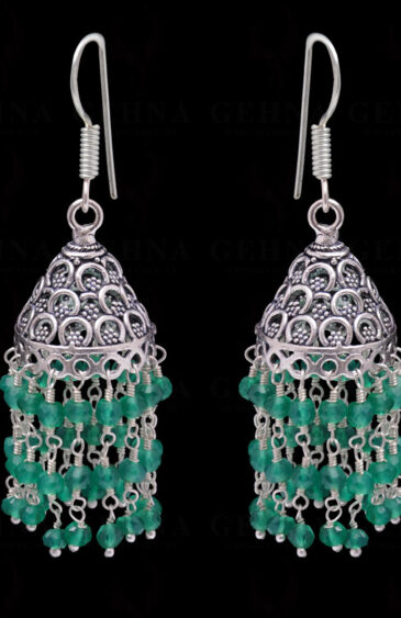 Green Onyx Gemstone Faceted Bead Earrings In Silver GE06-1091