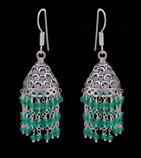 Green Onyx Gemstone Faceted Bead Earrings In Silver GE06-1091