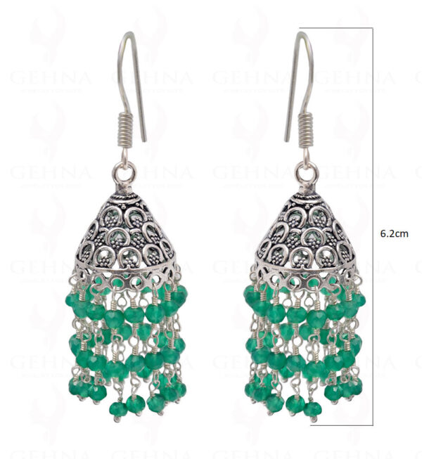 Green Onyx Gemstone Faceted Bead Earrings In Silver GE06-1091