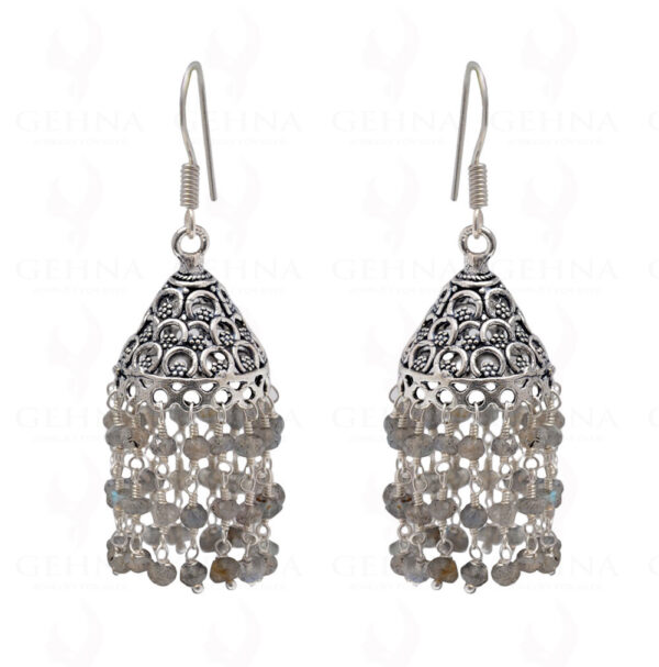 Labradorite Gemstone Studded Faceted Bead Earrings In Silver GE06-1093