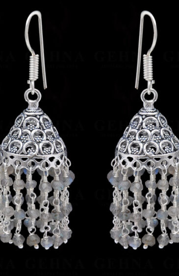 Labradorite Gemstone Studded Faceted Bead Earrings In Silver GE06-1093