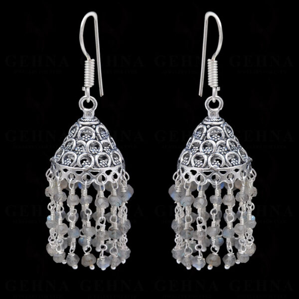 Labradorite Gemstone Studded Faceted Bead Earrings In Silver GE06-1093