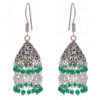 Green Onyx & White Rainbow Gemstone Faceted Bead Earrings In Silver GE06-1094