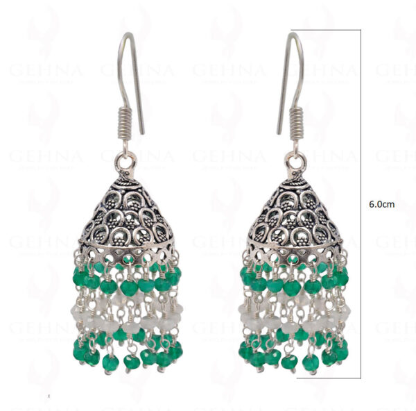 Green Onyx & White Rainbow Gemstone Faceted Bead Earrings In Silver GE06-1094