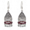 Aquamarine & Garnet Gemstone Faceted Bead Earrings In Silver GE06-1095