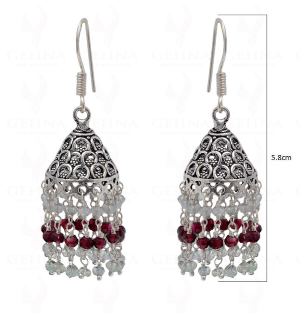 Aquamarine & Garnet Gemstone Faceted Bead Earrings In Silver GE06-1095