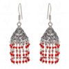 Coral Gemstone Bead Earrings In Silver GE06-1096