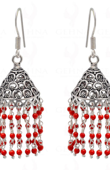 Coral Gemstone Bead Earrings In Silver GE06-1096