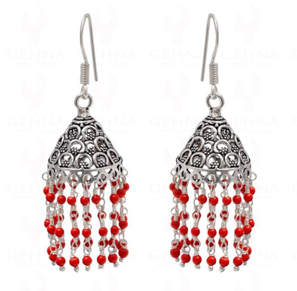 Coral Gemstone Bead Earrings In Silver GE06-1096